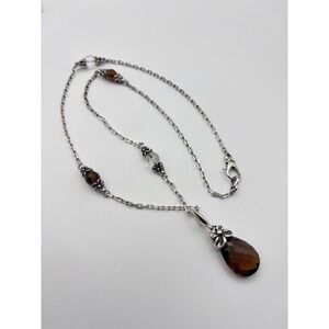 Vintage Ann King Pendant Necklace Sterling Silver Smoky Quartz Faceted 24"
